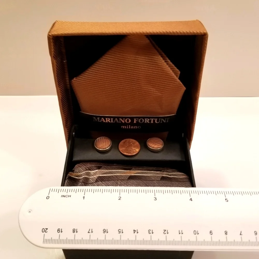 ✅Mariano Fortuni Milano Silk Pocket Square, Cuff Links, Tie, Box